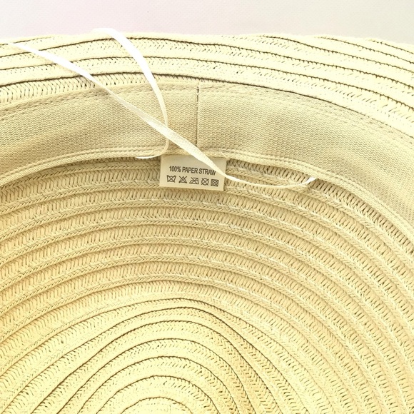 Styline Women’s Light Beige Folded Straw Panama Hat with Pink Striped Band & Bow - Picture 8 of 8